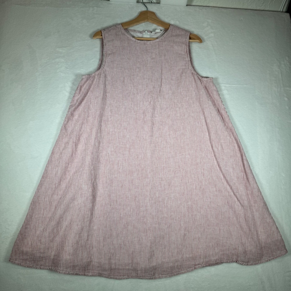 Beachlunchlounge Red White Striped Linen Cotton Swing Dress Womens L | July 4 - Picture 2 of 7